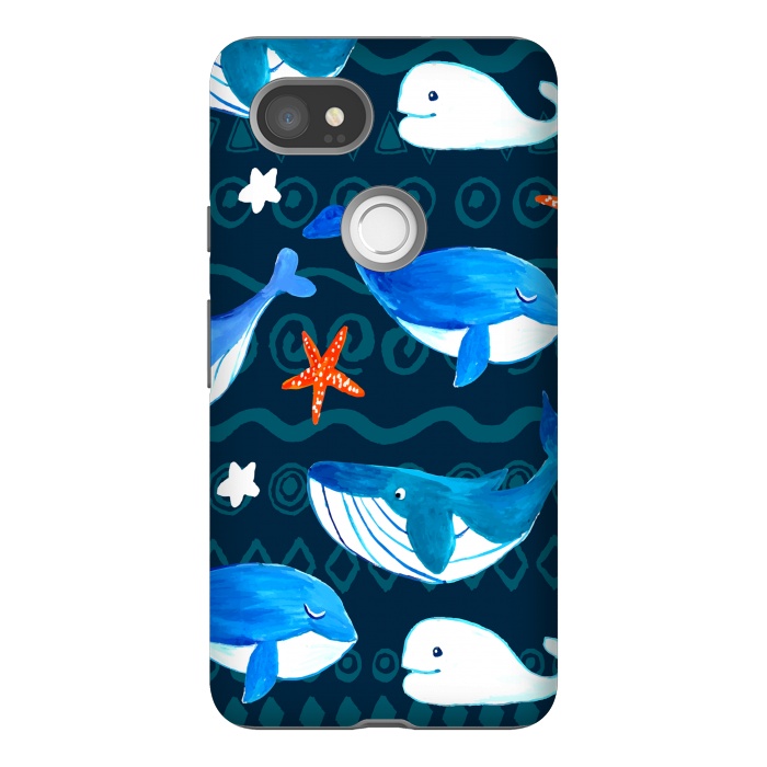 Pixel 2XL StrongFit watercolor whales by haroulita