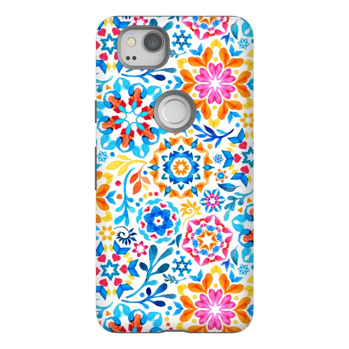 Pixel 2 StrongFit Watercolor Kaleidoscope Floral - brights by Micklyn Le Feuvre