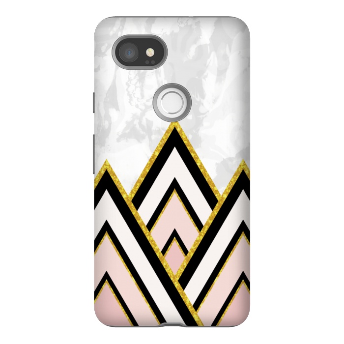 Pixel 2XL StrongFit Geometric pink gold triangles by Jms