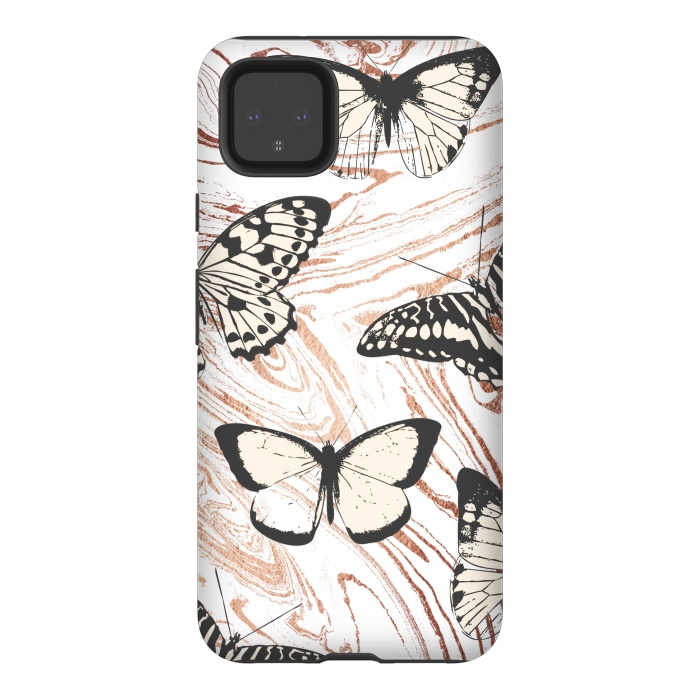 Pixel 4XL StrongFit Butterflies and gold painted marble by Oana 