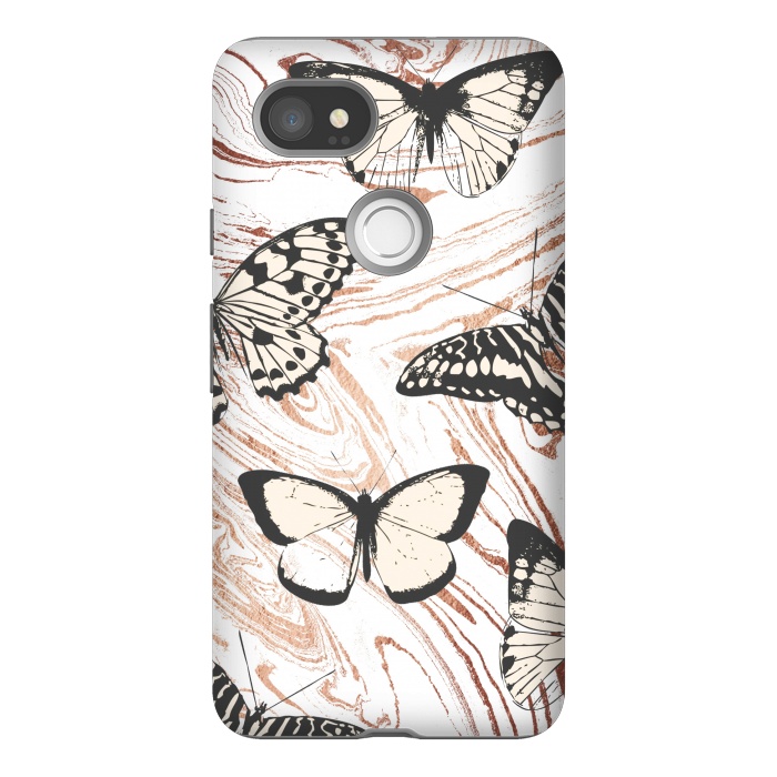 Pixel 2XL StrongFit Butterflies and gold painted marble by Oana 