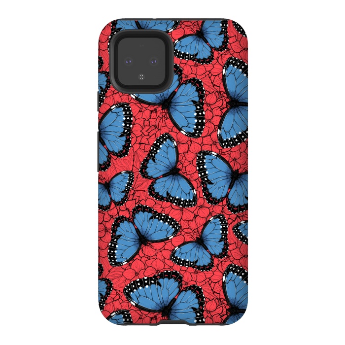 Pixel 4 StrongFit Blue Morpho butterfly on red hydrangea by Katerina Kirilova