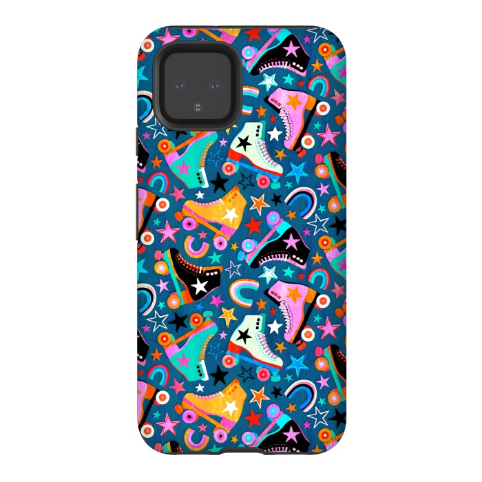 Pixel 4 StrongFit Retro Rainbow Roller Skates and Stars by Micklyn Le Feuvre