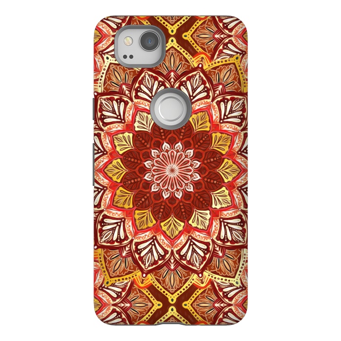 Pixel 2 StrongFit Boho Mandala in Rust Red and Faux Gold by Micklyn Le Feuvre