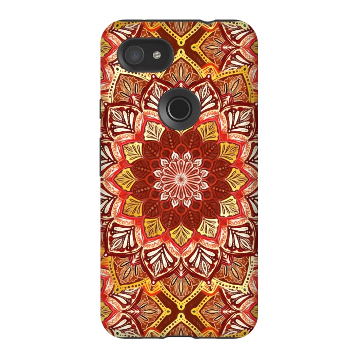 Pixel 3AXL StrongFit Boho Mandala in Rust Red and Faux Gold by Micklyn Le Feuvre