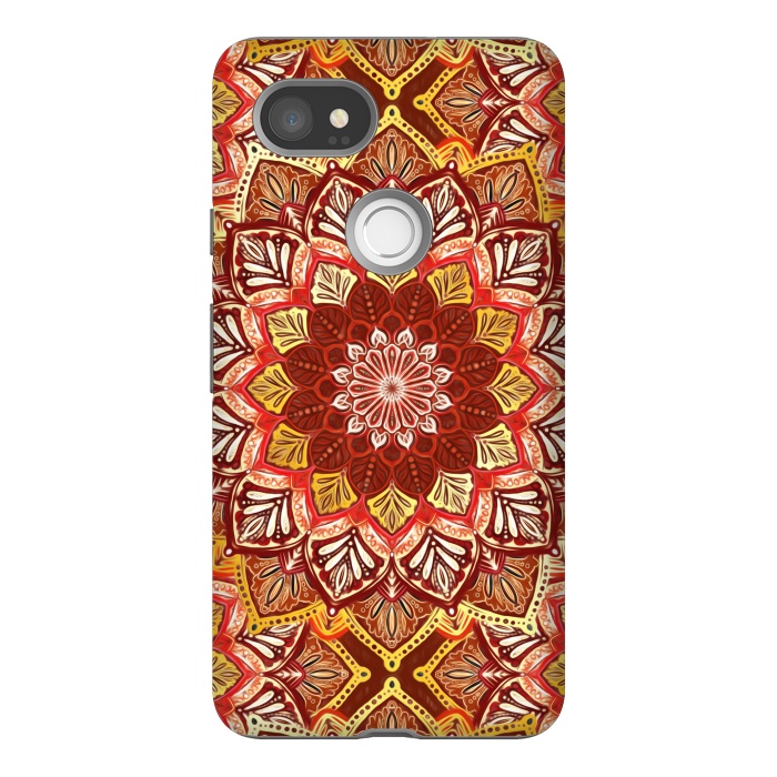 Pixel 2XL StrongFit Boho Mandala in Rust Red and Faux Gold by Micklyn Le Feuvre