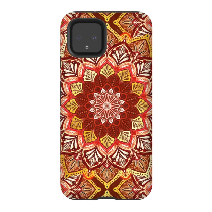 Pixel 4 StrongFit Boho Mandala in Rust Red and Faux Gold by Micklyn Le Feuvre
