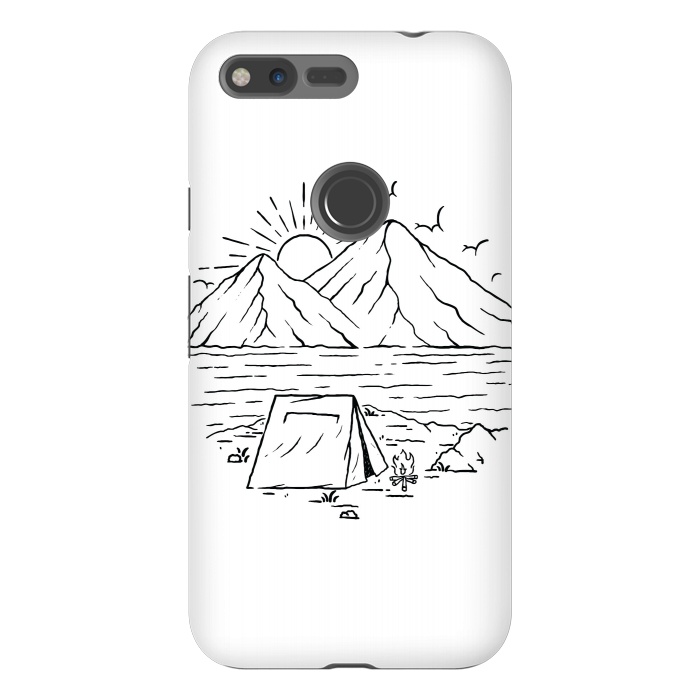 Pixel XL StrongFit Camping Lake and Mountain by Afif Quilimo