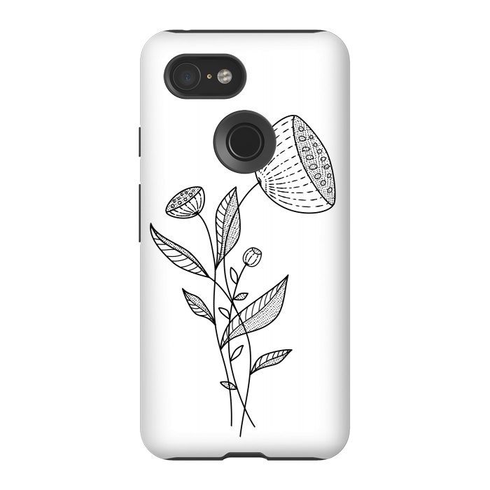 Pixel 3 StrongFit Abstract Flowers Doodle Black And White Elegant Line Art by Boriana Giormova