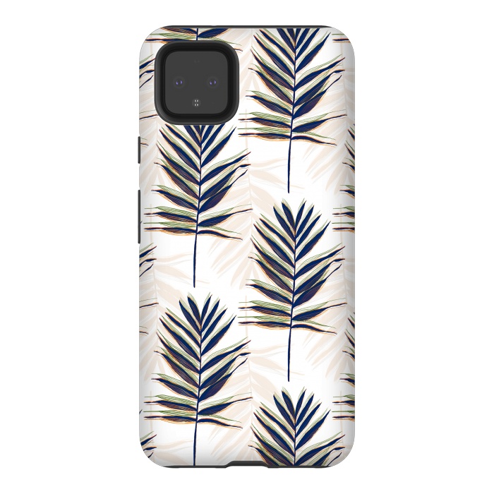 Pixel 4XL StrongFit Modern Blue Palm Leaves Gold Strokes White Design by InovArts