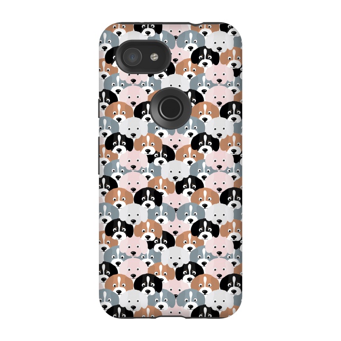 Pixel 3A StrongFit Cute Black Brown Pink Grey Puppy Dogs Illustration by InovArts