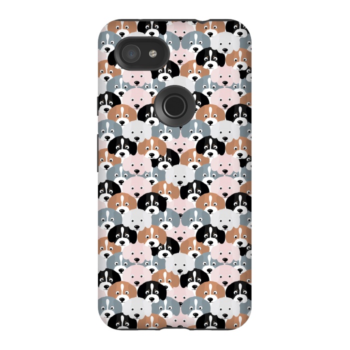 Pixel 3AXL StrongFit Cute Black Brown Pink Grey Puppy Dogs Illustration by InovArts
