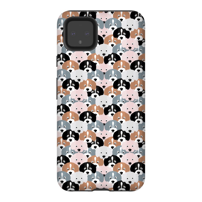 Pixel 4XL StrongFit Cute Black Brown Pink Grey Puppy Dogs Illustration by InovArts