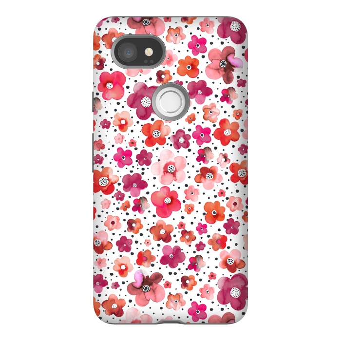 Pixel 2XL StrongFit Beautiful Naive Coral Flowers Dots by Ninola Design