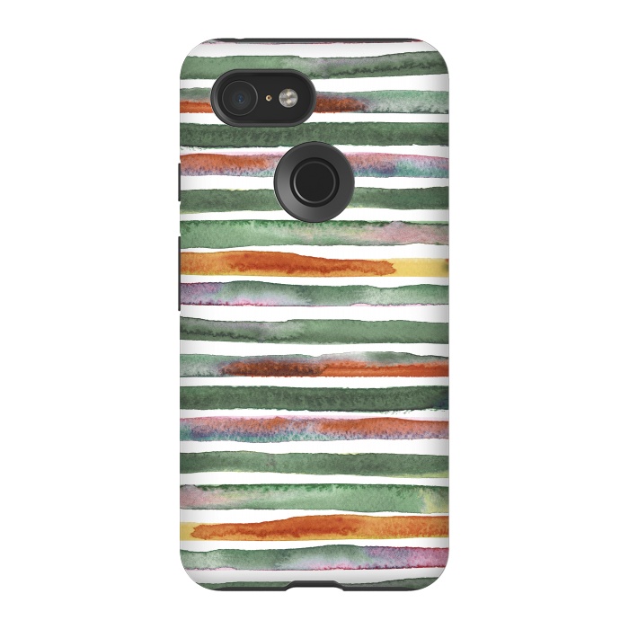 Pixel 3 StrongFit Watercolor Stripes and Lines Green Orange by Ninola Design
