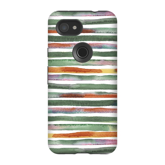 Pixel 3A StrongFit Watercolor Stripes and Lines Green Orange by Ninola Design