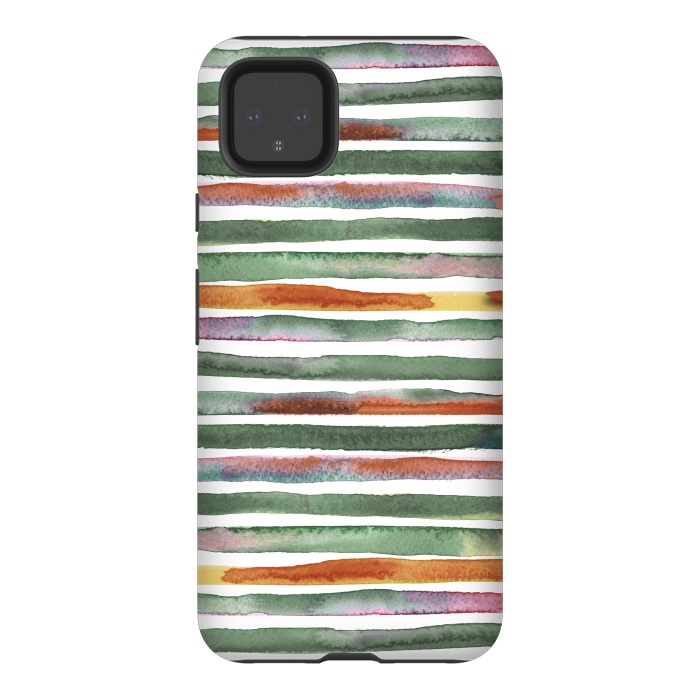 Pixel 4XL StrongFit Watercolor Stripes and Lines Green Orange by Ninola Design