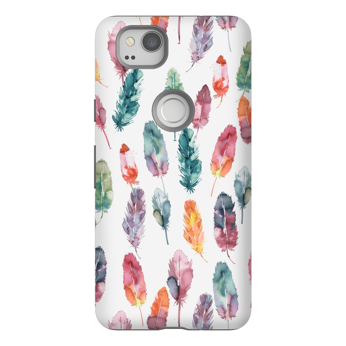 Pixel 2 StrongFit Bohemian Feathers Watercolor Colorful by Ninola Design