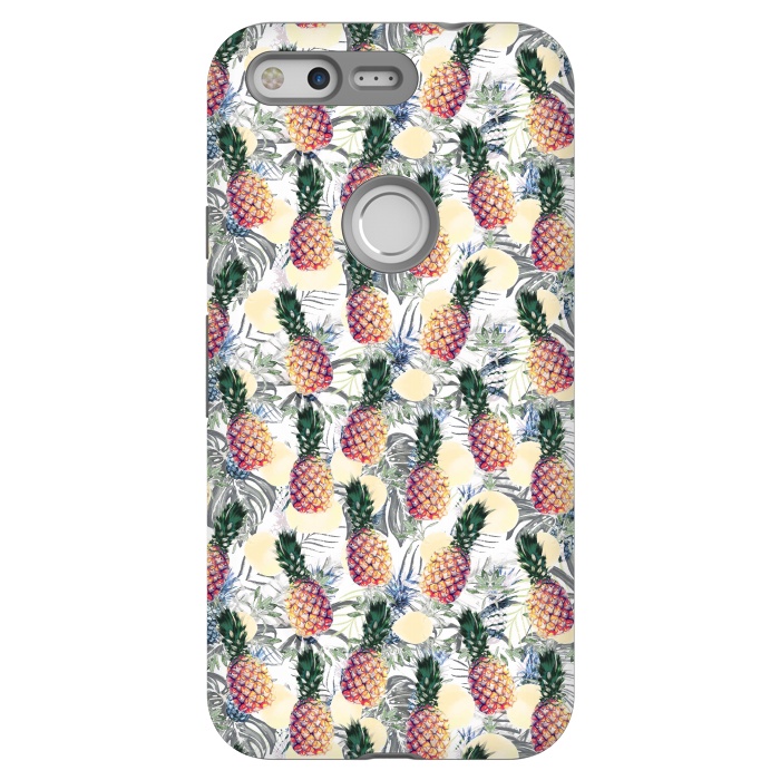 Pixel StrongFit Pineapples and tropical leaves colorful pattern by Oana 