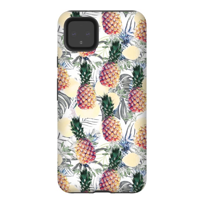 Pixel 4XL StrongFit Pineapples and tropical leaves colorful pattern by Oana 