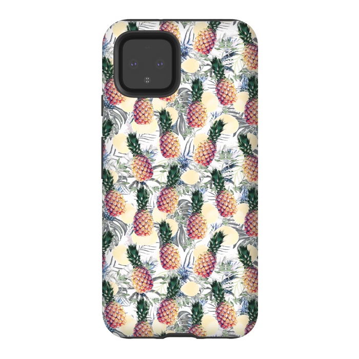 Pixel 4 StrongFit Pineapples and tropical leaves colorful pattern by Oana 
