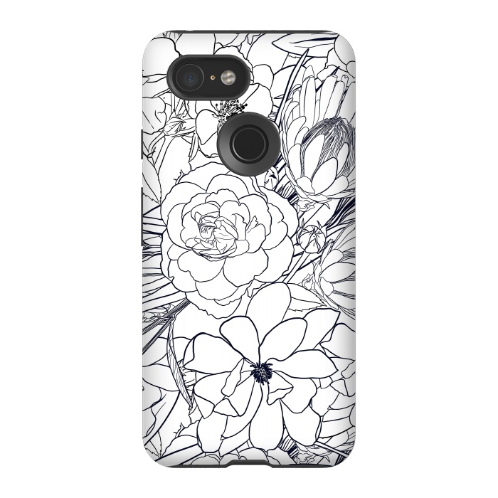 Pixel 3 StrongFit Modern Line Art Hand Drawn Floral Girly Design by InovArts