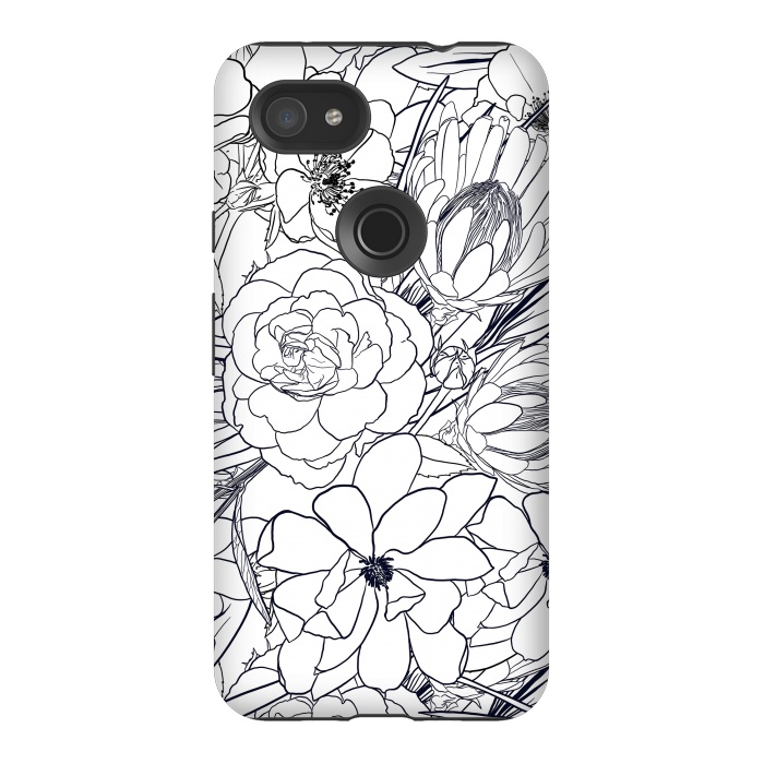 Pixel 3AXL StrongFit Modern Line Art Hand Drawn Floral Girly Design by InovArts