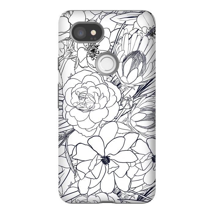 Pixel 2XL StrongFit Modern Line Art Hand Drawn Floral Girly Design by InovArts