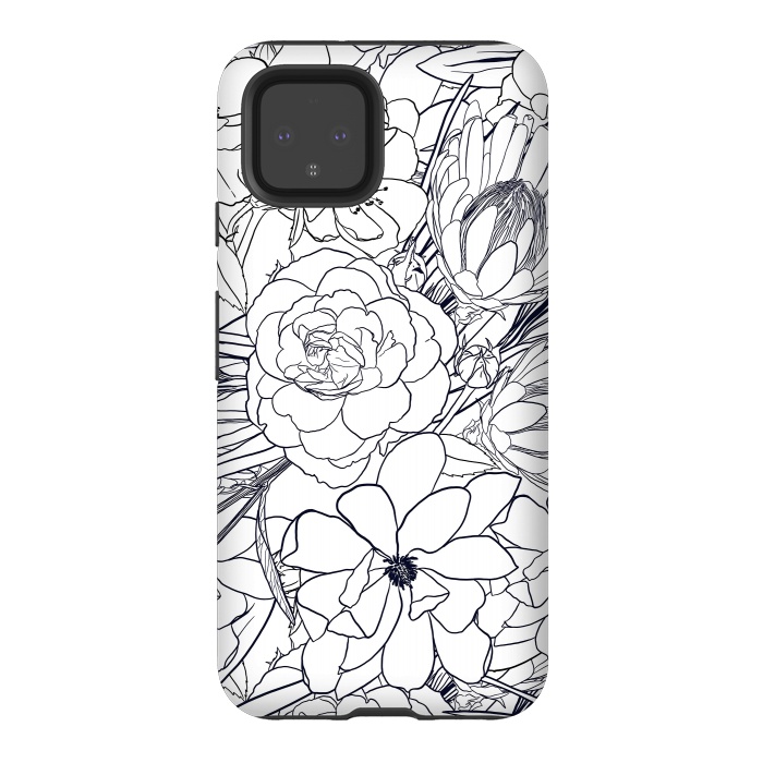 Pixel 4 StrongFit Modern Line Art Hand Drawn Floral Girly Design by InovArts