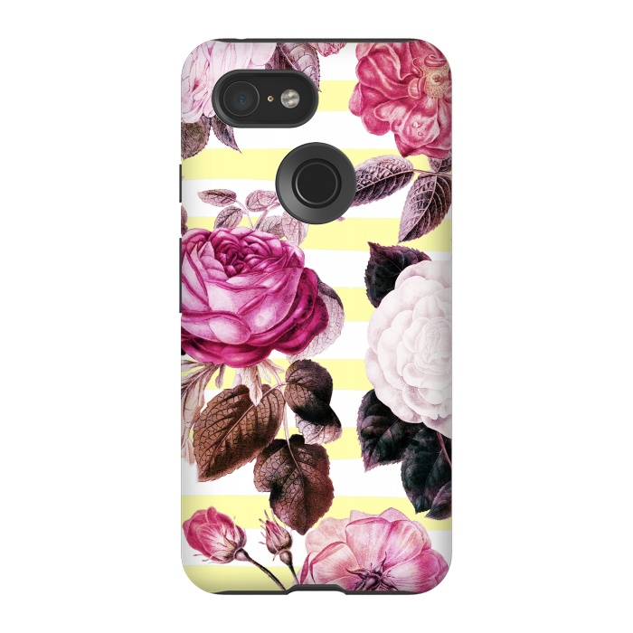 Pixel 3 StrongFit Vintage romantic roses and bright yellow stripes by Oana 