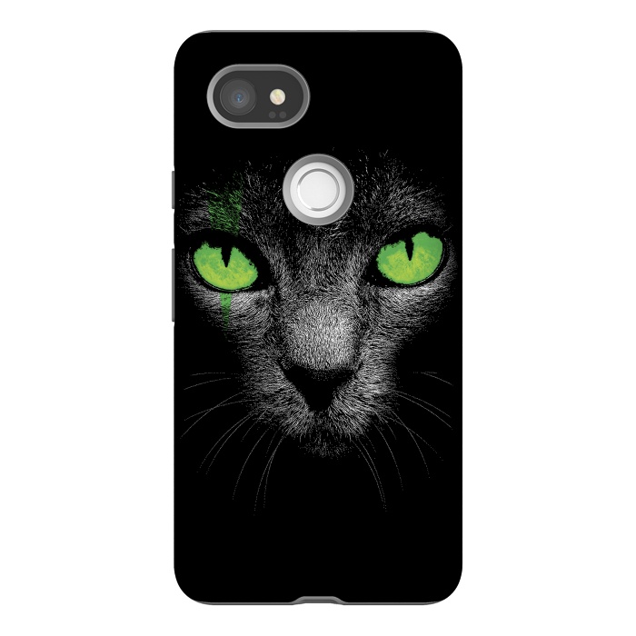 Pixel 2XL StrongFit Black Cat with Green Eyes by Sitchko