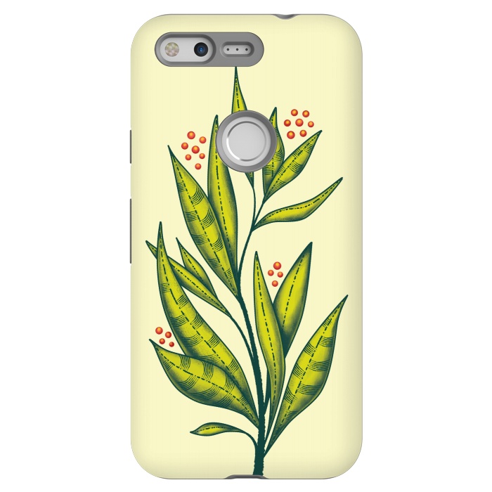 Pixel StrongFit Abstract green plant with decorative leaves and berries by Boriana Giormova