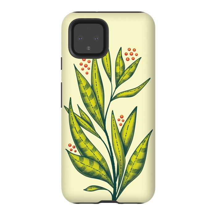 Pixel 4 StrongFit Abstract green plant with decorative leaves and berries by Boriana Giormova