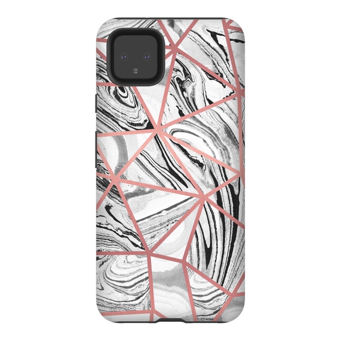 Pixel 4XL StrongFit Triangle geometric painted marble tiles with rose gold by Oana 
