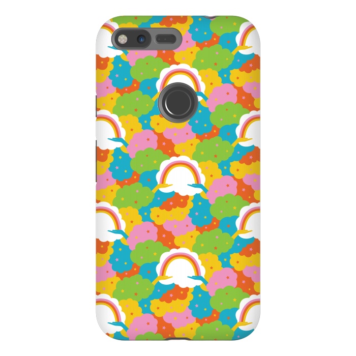 Pixel XL StrongFit Rainbows, clouds, hands, We're in This Together repeat pattern in pastels by Portia Monberg