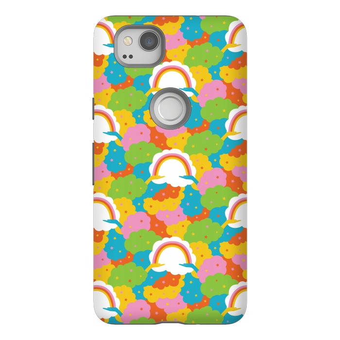 Pixel 2 StrongFit Rainbows, clouds, hands, We're in This Together repeat pattern in pastels by Portia Monberg