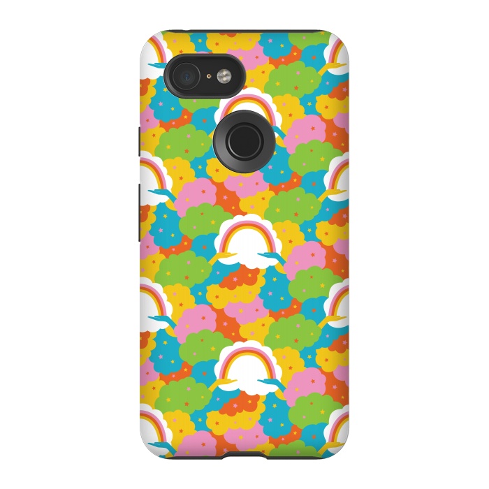 Pixel 3 StrongFit Rainbows, clouds, hands, We're in This Together repeat pattern in pastels by Portia Monberg