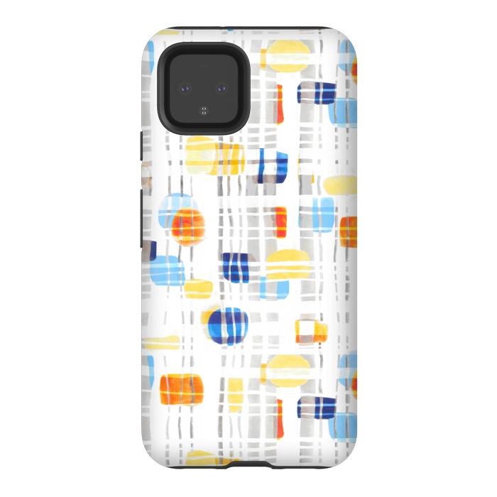 Pixel 4 StrongFit Blue & Yellow Abstract Gouache Shapes & Gingham by Tigatiga