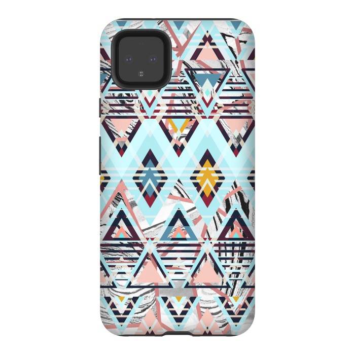 Pixel 4XL StrongFit Colorful brushed tribal triangles by Oana 