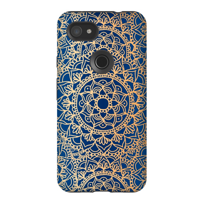 Pixel 3AXL StrongFit Blue and Yellow Mandala Pattern by Julie Erin Designs