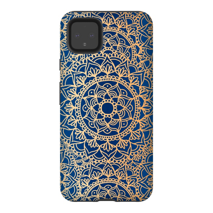 Pixel 4XL StrongFit Blue and Yellow Mandala Pattern by Julie Erin Designs