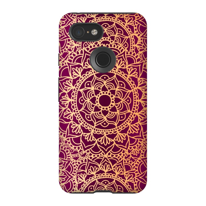 Pixel 3 StrongFit Pink and Yellow Mandala Pattern by Julie Erin Designs