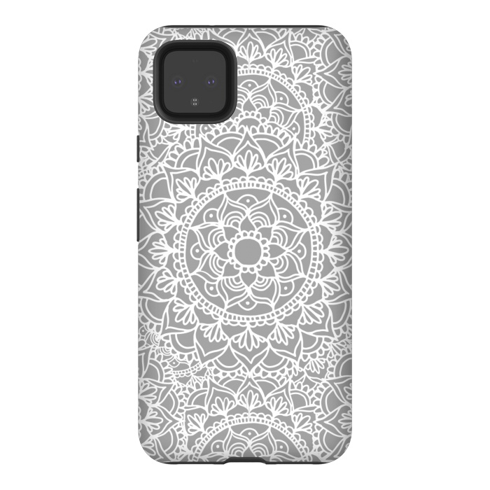 Pixel 4XL StrongFit White and Gray Mandala Pattern by Julie Erin Designs