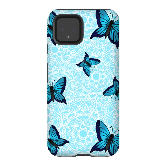 Pixel 4 StrongFit Blue Butterfly Mandala Pattern by Julie Erin Designs