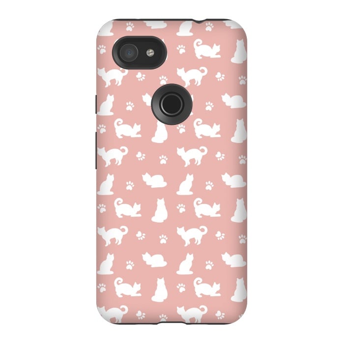 Pixel 3AXL StrongFit Pink and White Cat Pattern by Julie Erin Designs