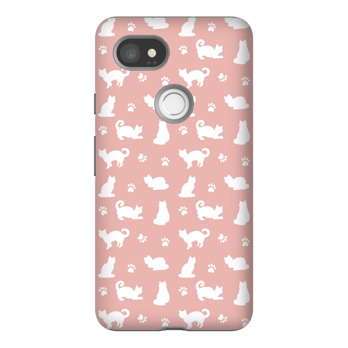 Pixel 2XL StrongFit Pink and White Cat Pattern by Julie Erin Designs