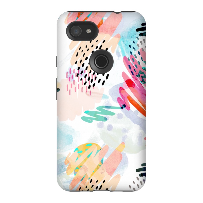 Pixel 3AXL StrongFit Playful paint splats and brushed doodles by Oana 