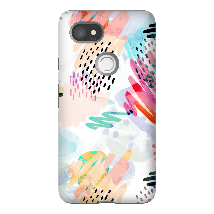 Pixel 2XL StrongFit Playful paint splats and brushed doodles by Oana 