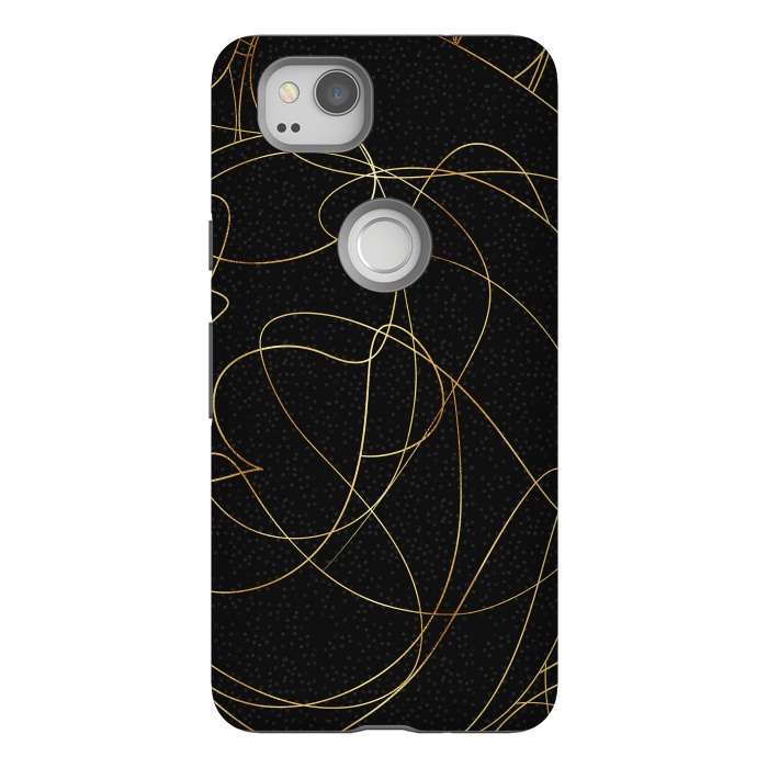 Pixel 2 StrongFit Modern Gold Line Art Gray Dots Abstract Design by InovArts