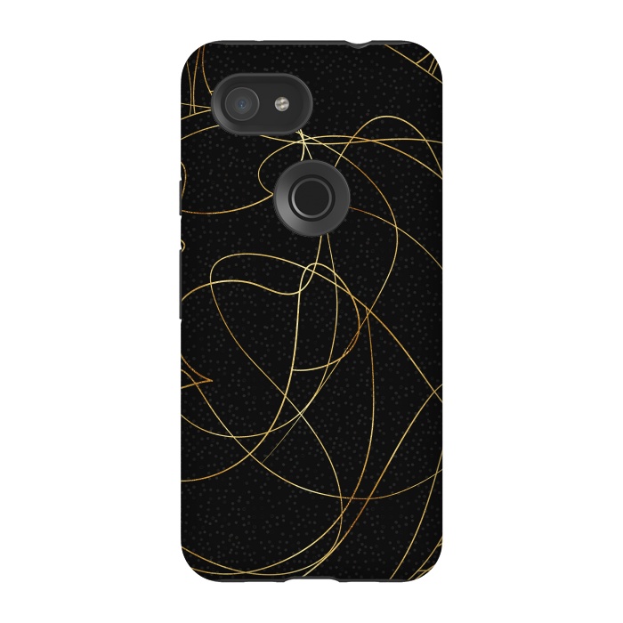 Pixel 3A StrongFit Modern Gold Line Art Gray Dots Abstract Design by InovArts